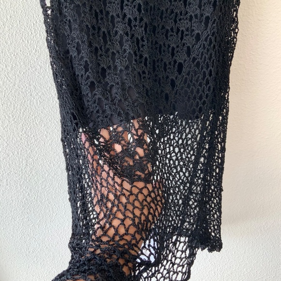 Y2K! Marisol Beaded Dress Black Lace Crochet Size Medium - Picture 10 of 16